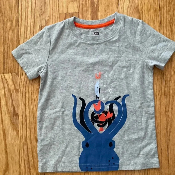 TEA Collection boys sz 4 T-shirt octopus lobster fish shrimp grey with b… - Picture 1 of 3